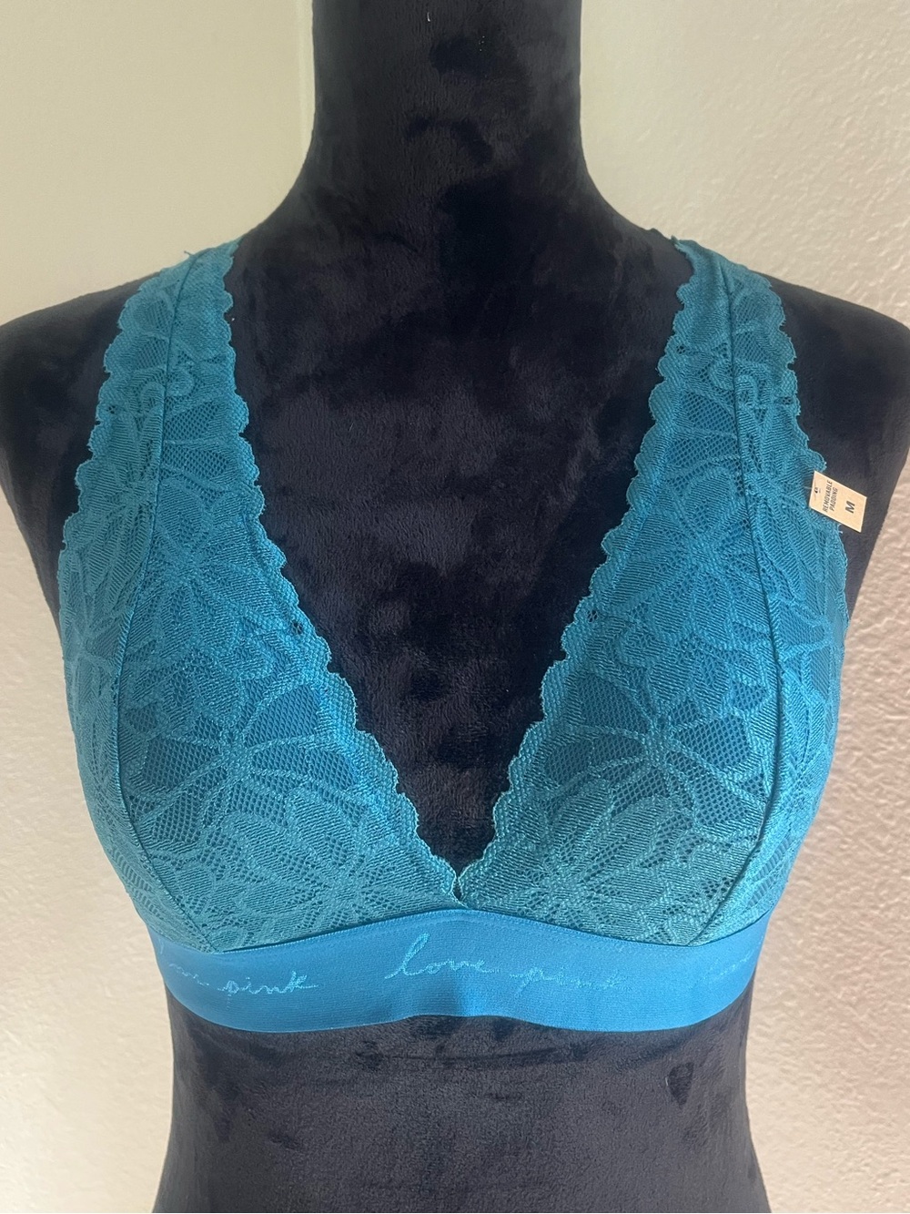 PINK Victoria's Secret Teal Lace Plunge Bralette